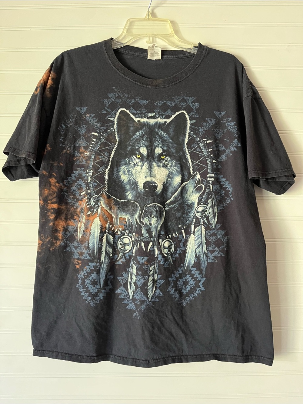 Fruit of the Loom Black Wolf Graphic Tee with Orange Accent